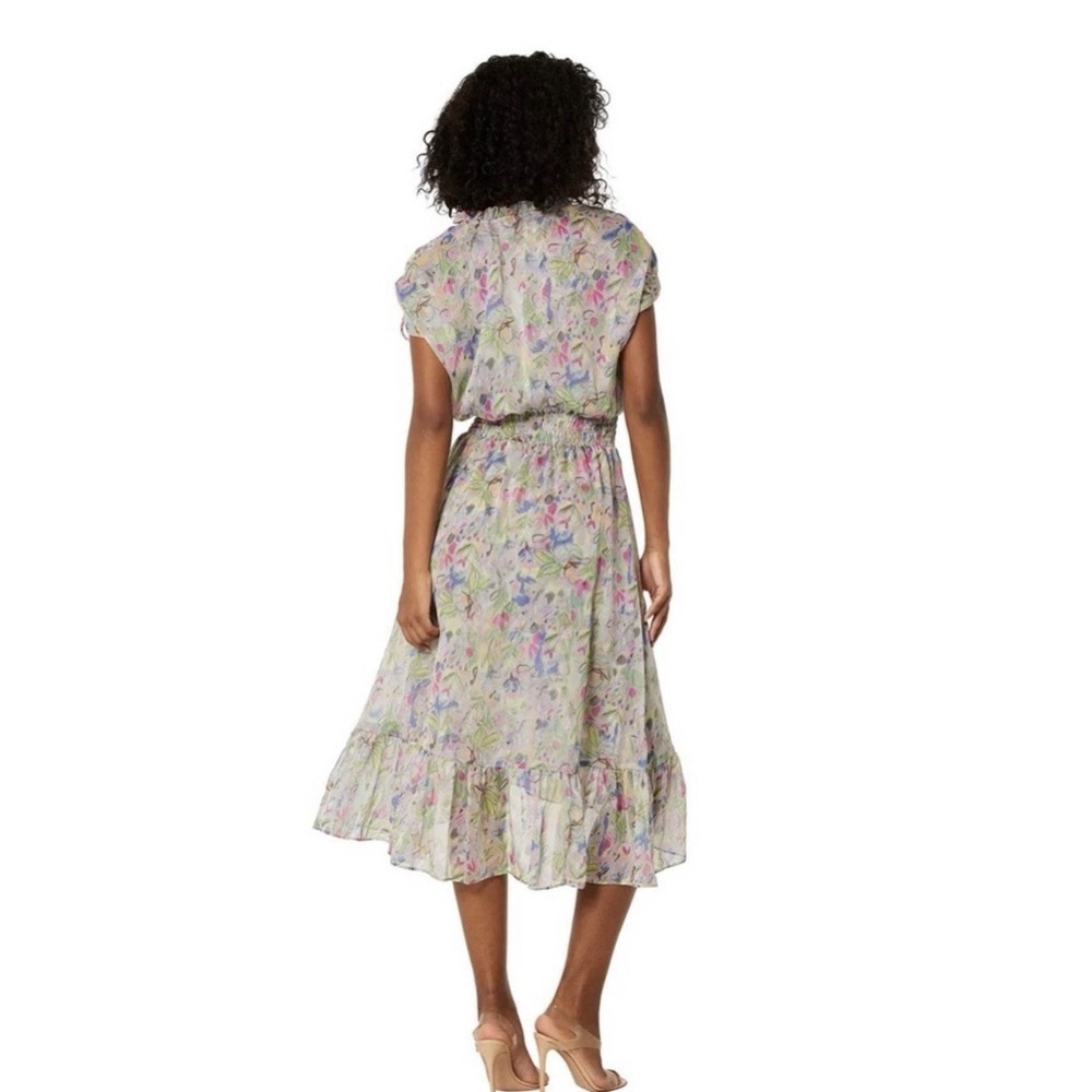 MISA Los Angeles Dress Small Watercolor Floral Midi Smocked Rainbow Boho #BB13-1 - Picture 2 of 12